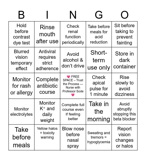 Fundamental Meds Bingo Card