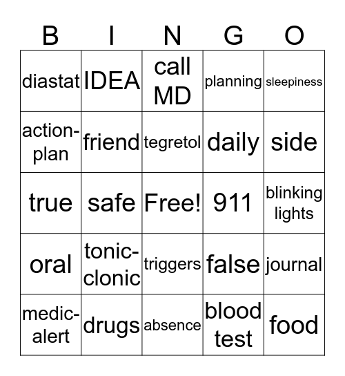 Living with Epilepsy Bingo Card