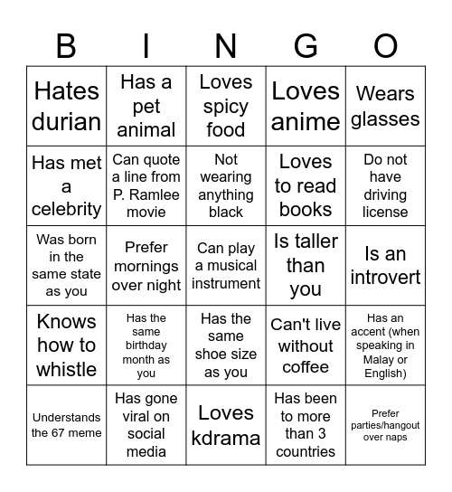 Find someone who... Bingo Card