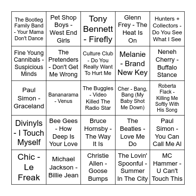 ★ Music Bingo w Bonnie Anne ★ Bingo Card