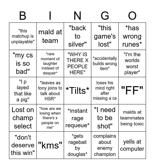 Lenigi League of Legends Bingo Card