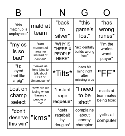Lenigi League of Legends Bingo Card