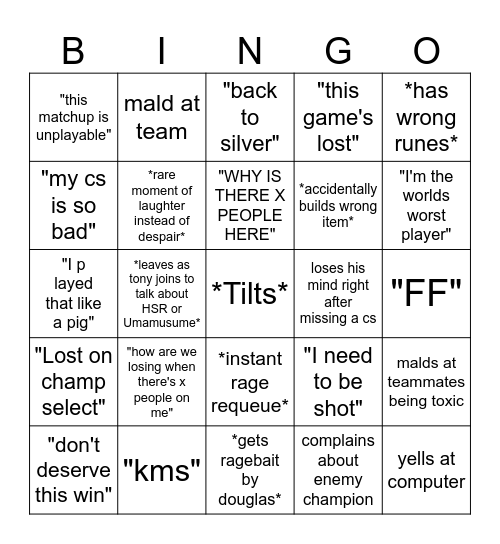 Lenigi League of Legends Bingo Card