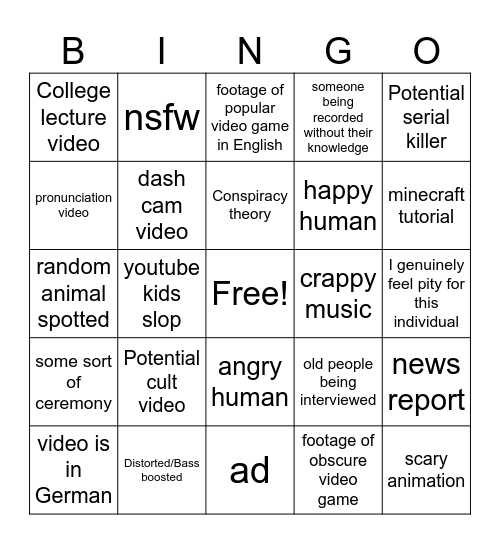 YouHole Bingo Card