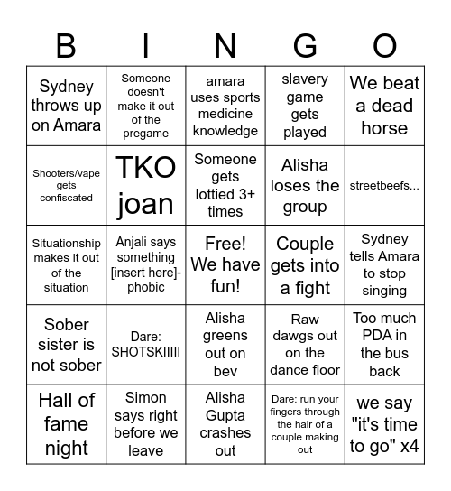 Date party bingo Card