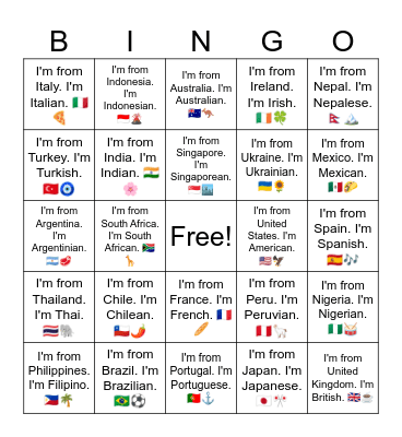 B7 L3 Nationalities Only Bingo Card