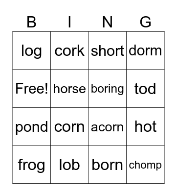 HF D U3 L3 'or' and 'o' sounds Bingo Card