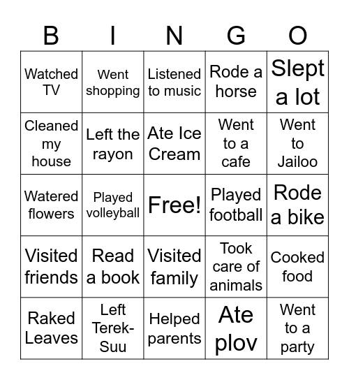 Vacation! Bingo Card