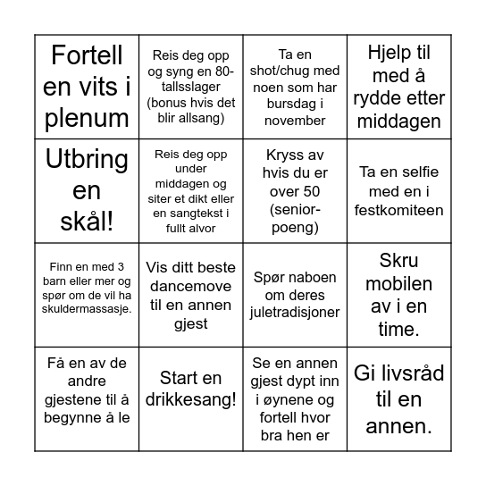 Skui julebord 2025 Bingo Card