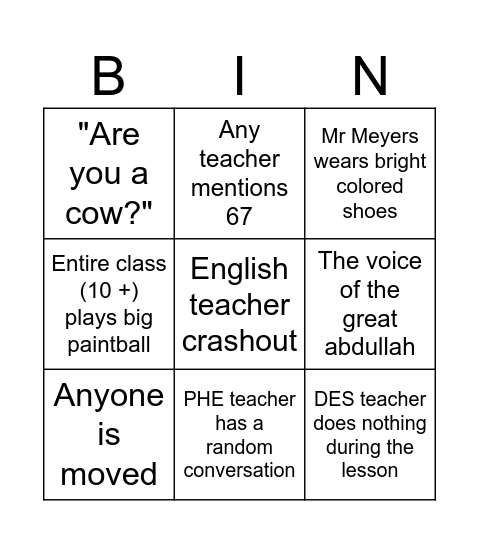 MP4C Tutor Class Bingo Card