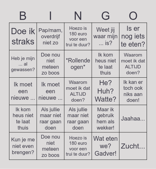 PUBERBREIN BINGO Card