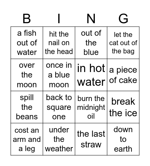 IDIOMS Bingo Card