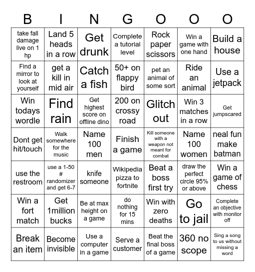 Chewsday innit Bingo Card