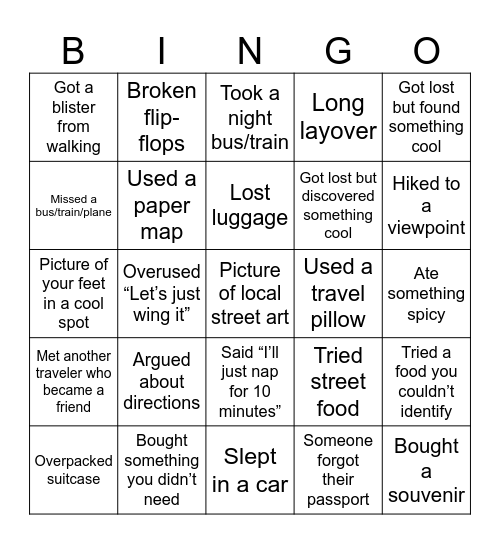 TRAVEL BINGO Card