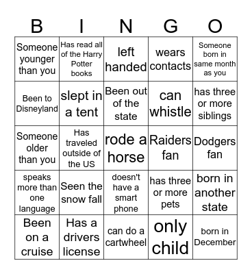 Icebreaker Bingo Card