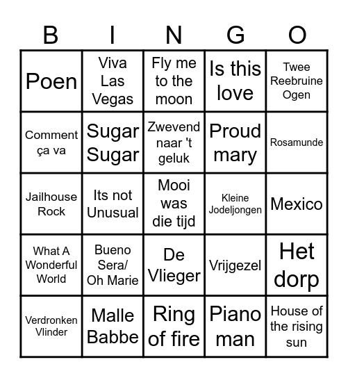 Muziek Bingo Card