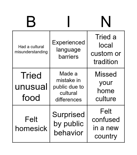 Untitled Bingo Card