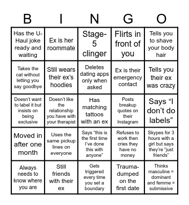 Lesbian Red Flag Bingo Card