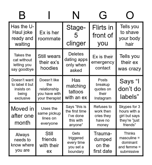Lesbian Red Flag Bingo Card