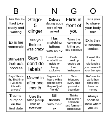 Lesbian Red Flag Bingo Card