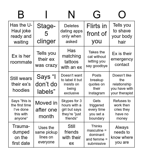Lesbian Red Flag Bingo Card