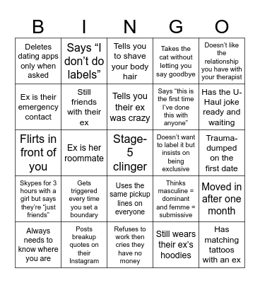 Lesbian Red Flag Bingo Card