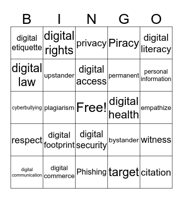 Digital Citizenship Bingo Card