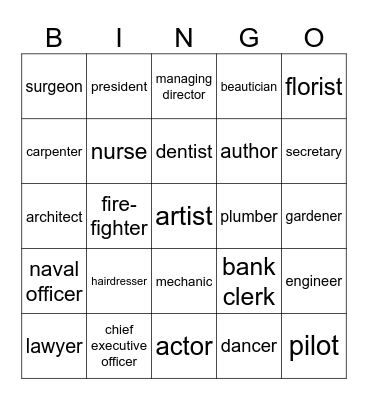 Jobs Bingo Card