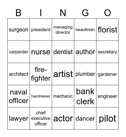 Jobs Bingo Card