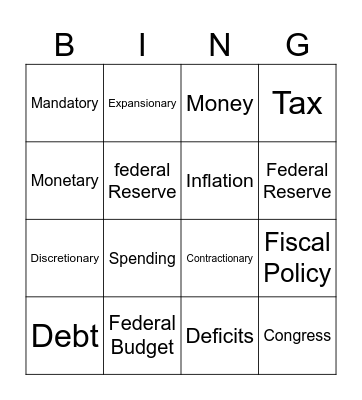 Fiscal Monetary Policy Bingo Card