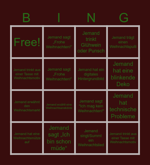 Weihnachtsbingo Card