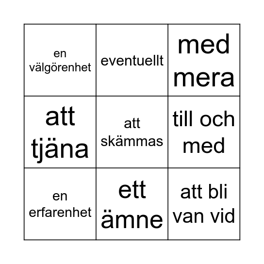 Lektion 6 Bingo Card