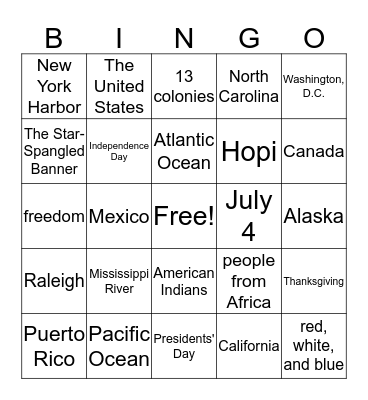 ****** Bingo Card