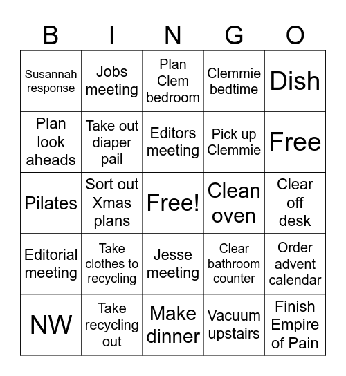 Fiona Monday bingo Card