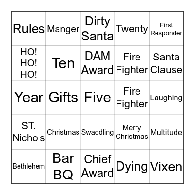 Mcgrady Fire and Rescue Bingo Card