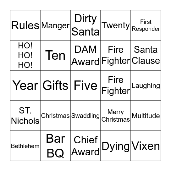 Mcgrady Fire and Rescue Bingo Card