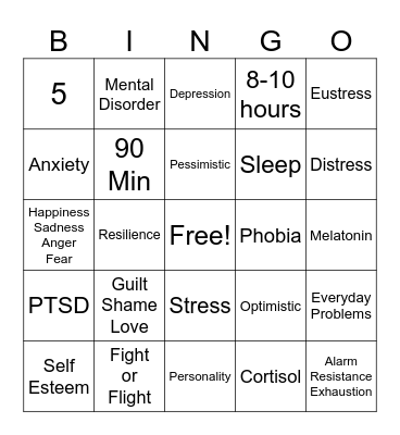 Mental Health Bingo Card