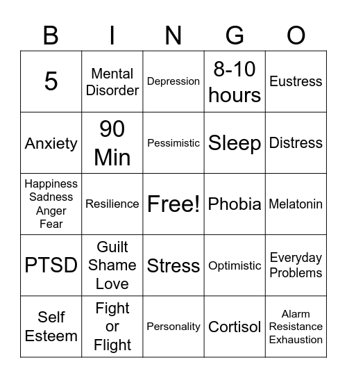 Mental Health Bingo Card