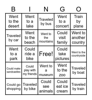 Travel and Transportations Bingo Card