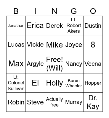 Stranger Things deaths bingo Card