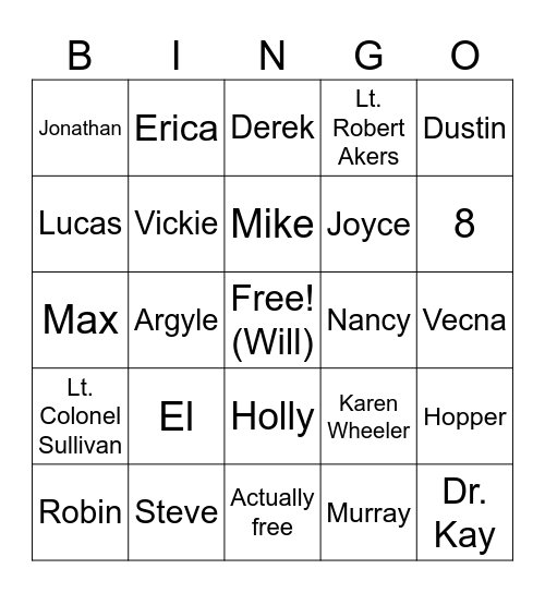 Stranger Things deaths bingo Card