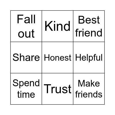 Friendship Bingo Card