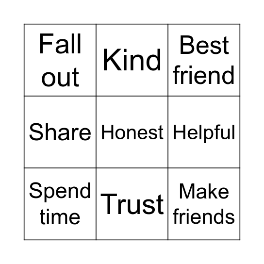 Friendship Bingo Card