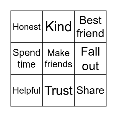 Friendship Bingo Card