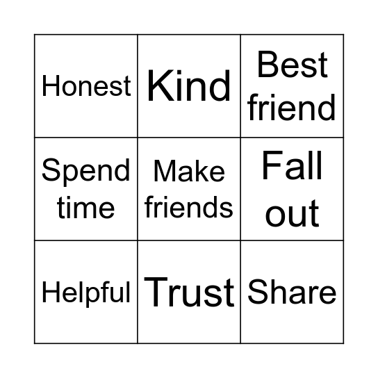 Friendship Bingo Card