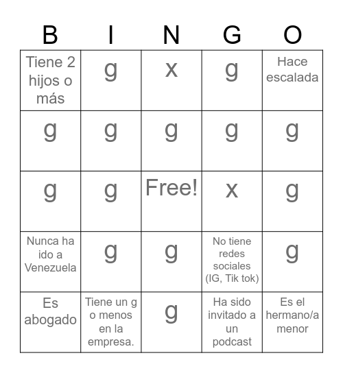 f Bingo Card