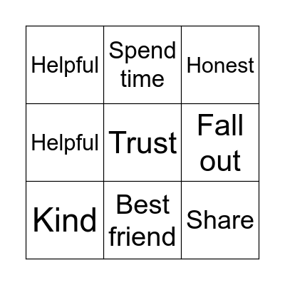 Friendship Bingo Card