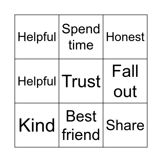 Friendship Bingo Card