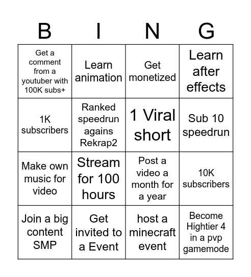 PANNEN GOALS Bingo Card