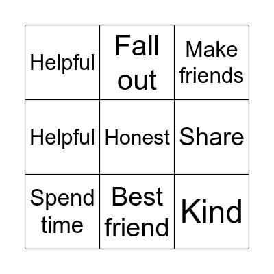 Friendship Bingo Card